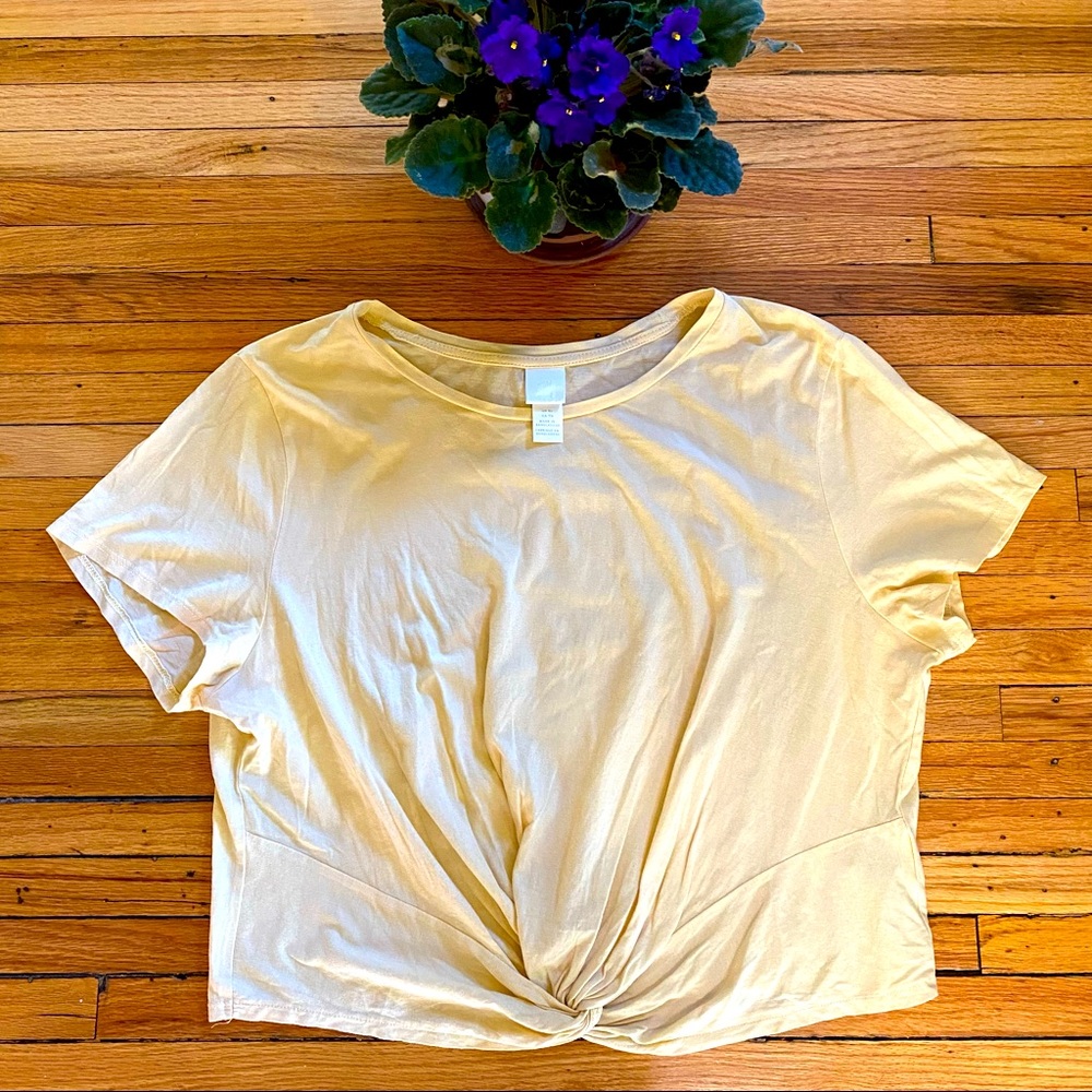 H&M Butter Knotted Front Tee Shirt, 90s, Light Yellow, Twist Front, Cropped